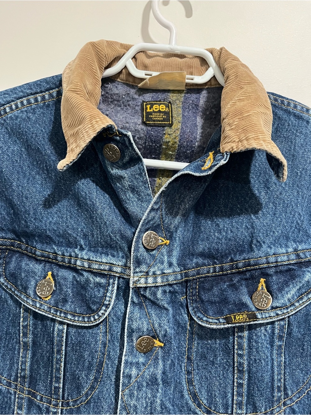 Vintage 80s Lee Blanket Lined Denim Jacket Storm Rider Corduroy Collar Canadian - Picture 3 of 10